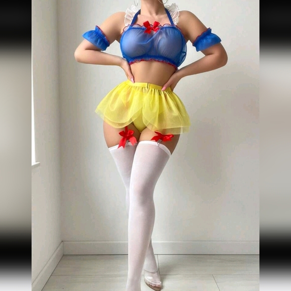 Romantic sexy snow white inspired Block Mesh Fashion Lingerie Playwear 6pcs Set - Picture 3 of 5